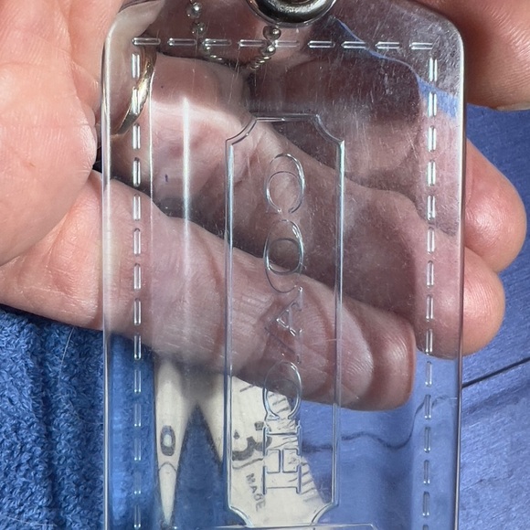 COACH KEY FOB BAG CHARM CLEAR SEE THROUGH KEYCHAIN HANGTAG 3” Long x 1.5” W - Picture 4 of 7